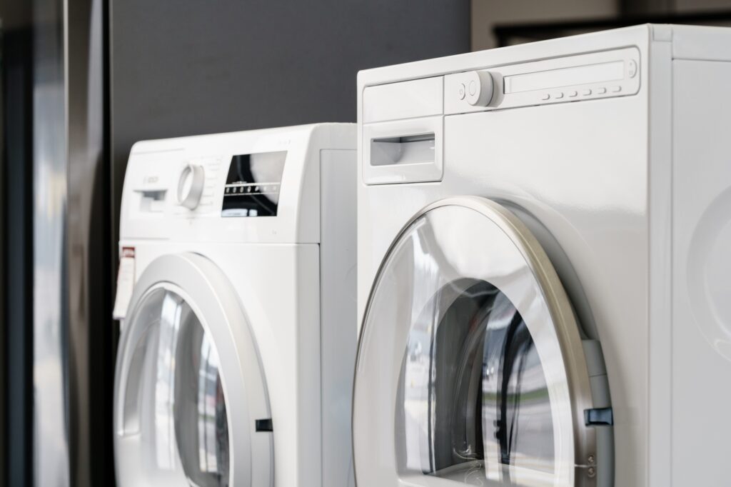 New washing machine in a home appliances store